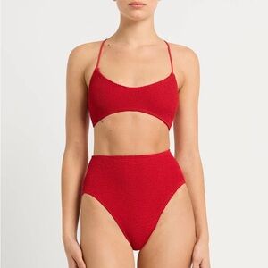 NWT Bond-eye Baywatch Red Bikini Set one size Malibu crop top and Palmer brief